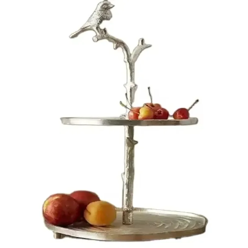 Stylish Double Family Hotel Restaurant Kitchenware Fruit Tray Decoration Silver Modern Design Metal Cake Rack