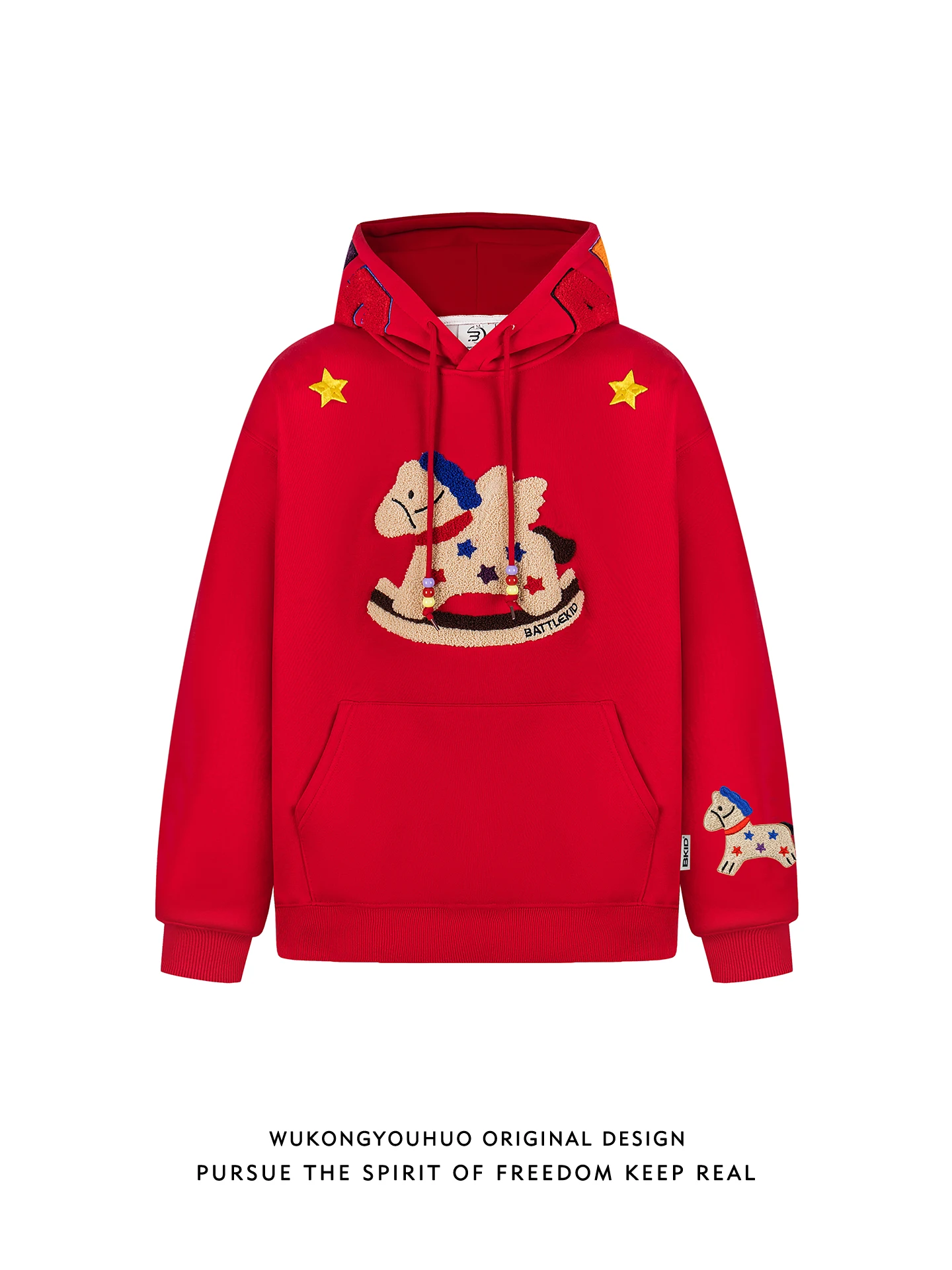 

Американское ретро-худи с капюшоном, красное, новогоднее, свободного кроя, с вышивкой, мужское, повседневное, универсальное, удобное, весеннее