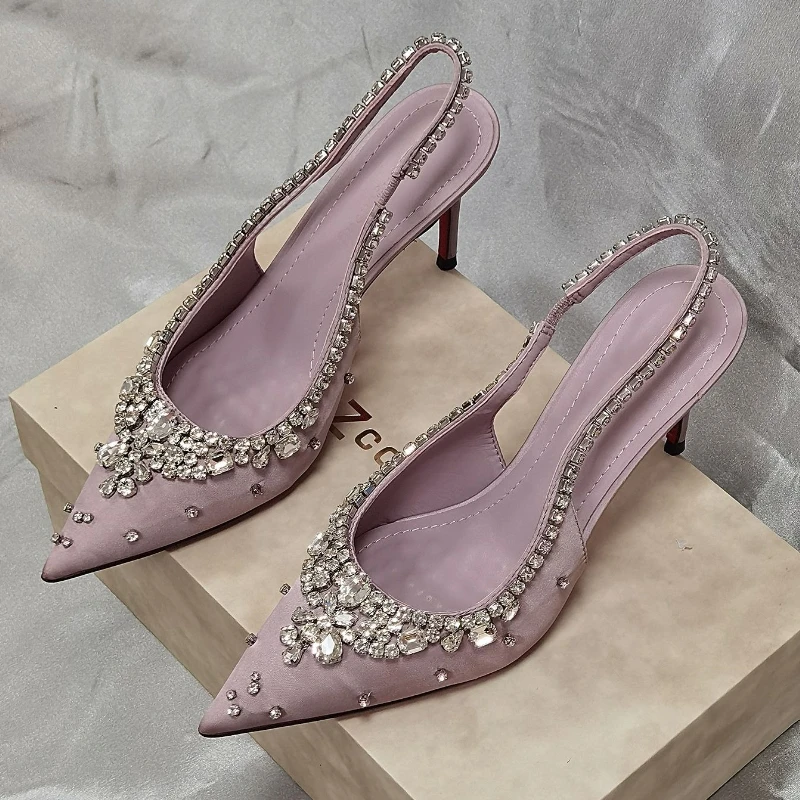 

Shiny Rhinestone Pointy Toe Pumps Sandals Women Sexy Wedding Dress Party Shoes Satin Luxury Diamonds Designer High Heels Female