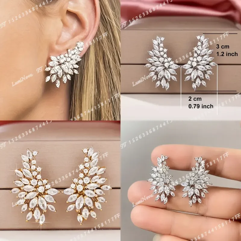 Women Fashion Stud Earrings Luxurious Elegant Sparkling Synthetic Zirconia Perfect for Wedding Engagement Banquet Party