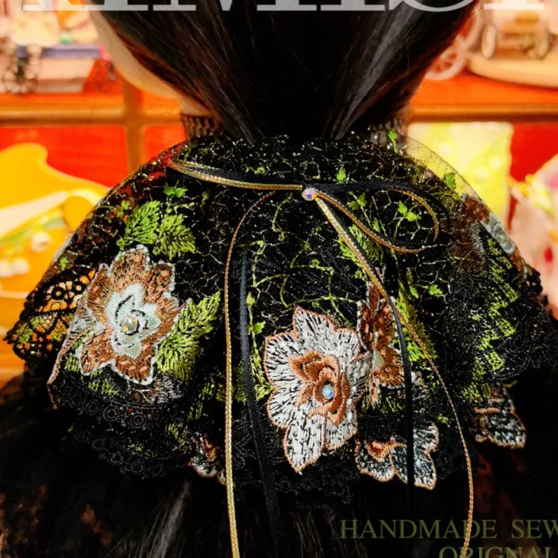 Handmade Special-Interest Design Lolita Style Hand-Made · Gao Ding Double-Layer Embroidery Hair Ring Accessories