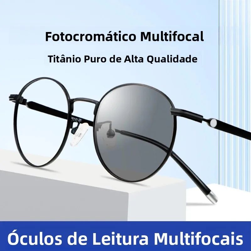 Óculos de leitura progressivos multifocais fotocromados para homens e mulheres, óculos redondos, óculos presbiopia, plus 1.0 a plus 4.0