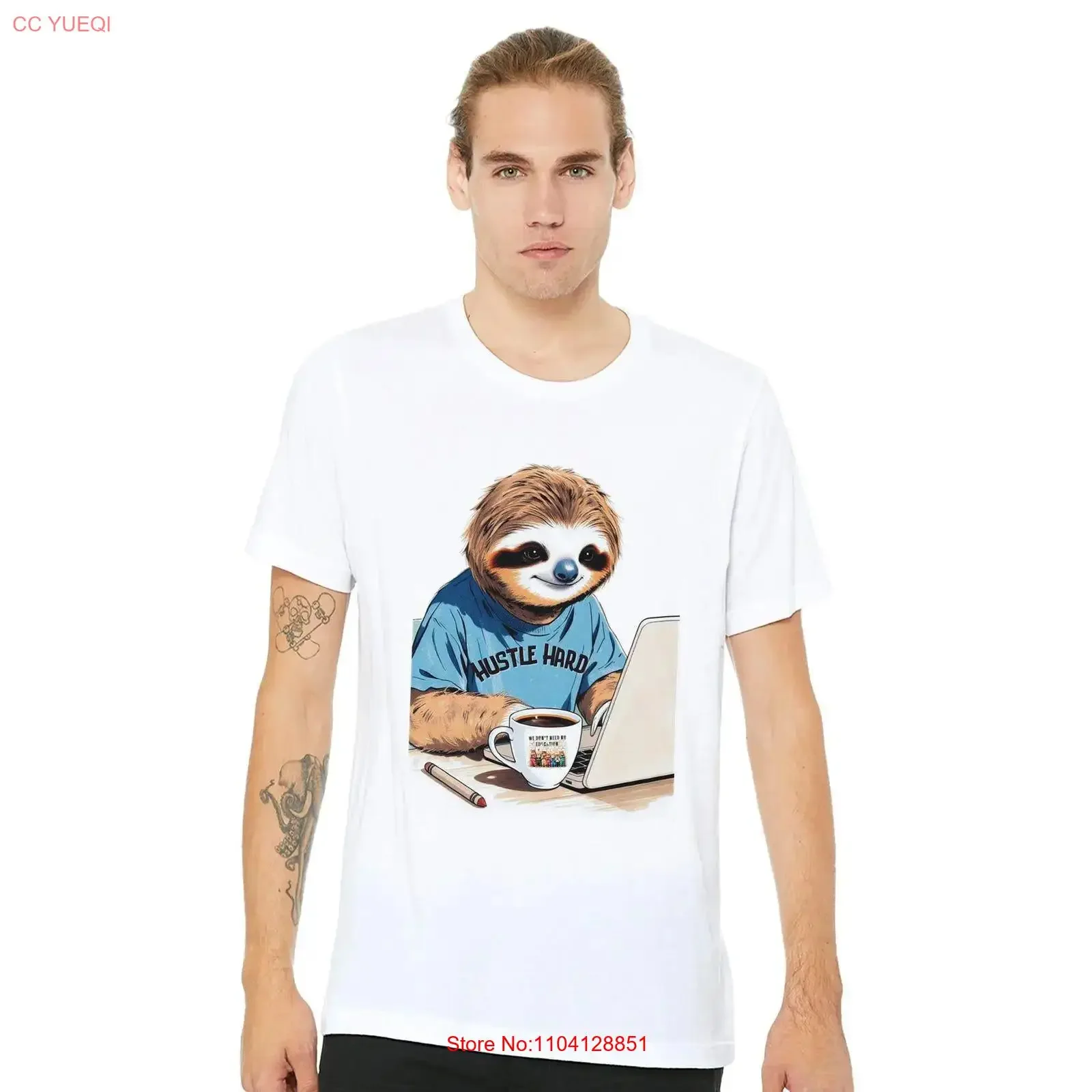 تي شيرت Hustling Sloth يعمل من المنزل WFH قطن Freelancer صديق ابن زوج زميل مضحك نكتة ميمي صلب عتيق #1
