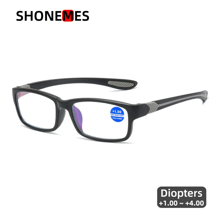 Shonemes Sports Rectangle Reading Glasses TR90 Reader Eyewear Anti Blue Light Presbyopic Eyeglasses Diopter +1 1.5 2 2.5 3 4