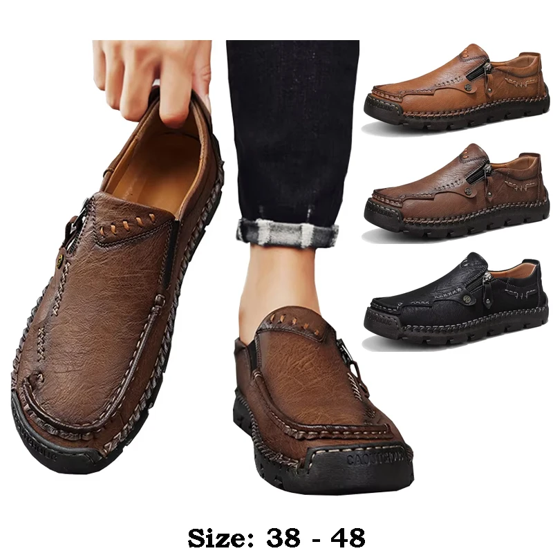 

Высококачественные кожаные туфли-лодочки для мужчин с низким вырезом и круглым носком, удобные новые повседневные туфли большого размера на осень-зиму 2025, черные, коричневые