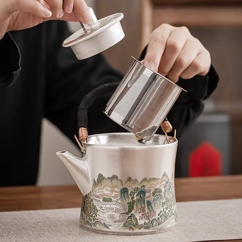 

Z30- Liu Yin one pot two cups porcelain wrapped silver kung fu tea set teapot Kuaike teacup master cup beam pot gift box