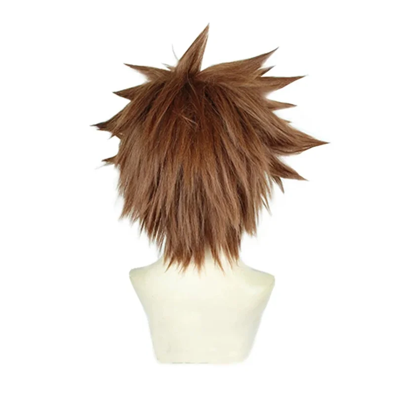 KINGDOM HEARTS 3 Sora Short Brown Yellow Heat Resistant Hair Cosplay Costume Wig   Track   Wig Cap