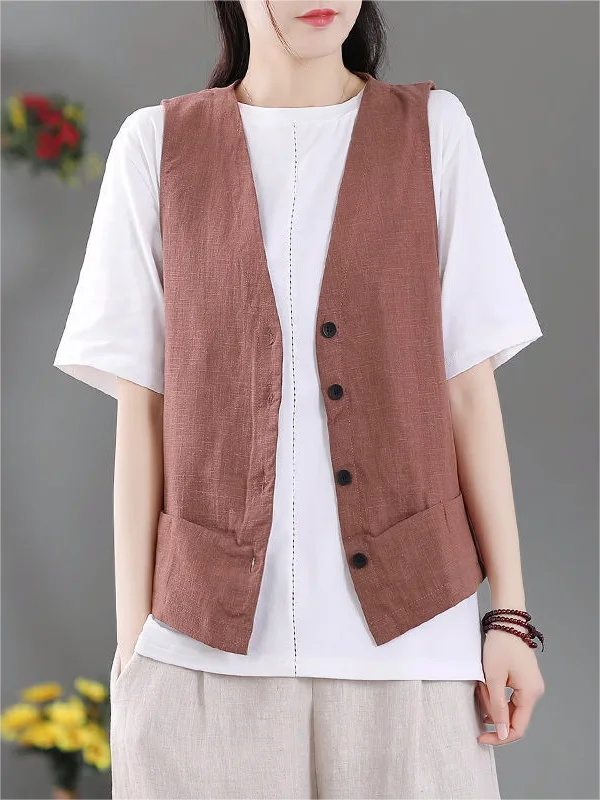 

Retro Artistic Cotton Linen Casual Vest Summer Thin Versatile Outerwear Svel oulder Pad Ladies' Tank Top Personali