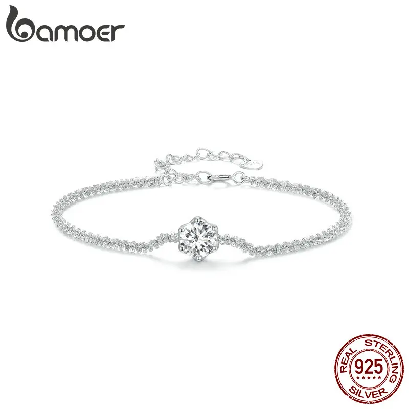 BAMOER Round White Moissanite Bracelet for Women, 1 Carat Lab Grown Diamond 925 Sterling Silver Elegant Bracelet