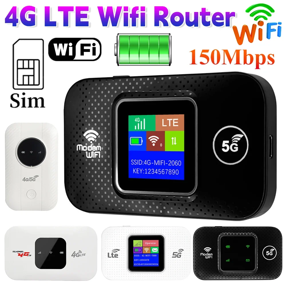 

4G LTE Router Wireless Wifi Router 150Mbps Portable Pocket Mifi Modem Sim Card Slot Mobile Wifi Hotspot 150Mbps for Outdoor Car