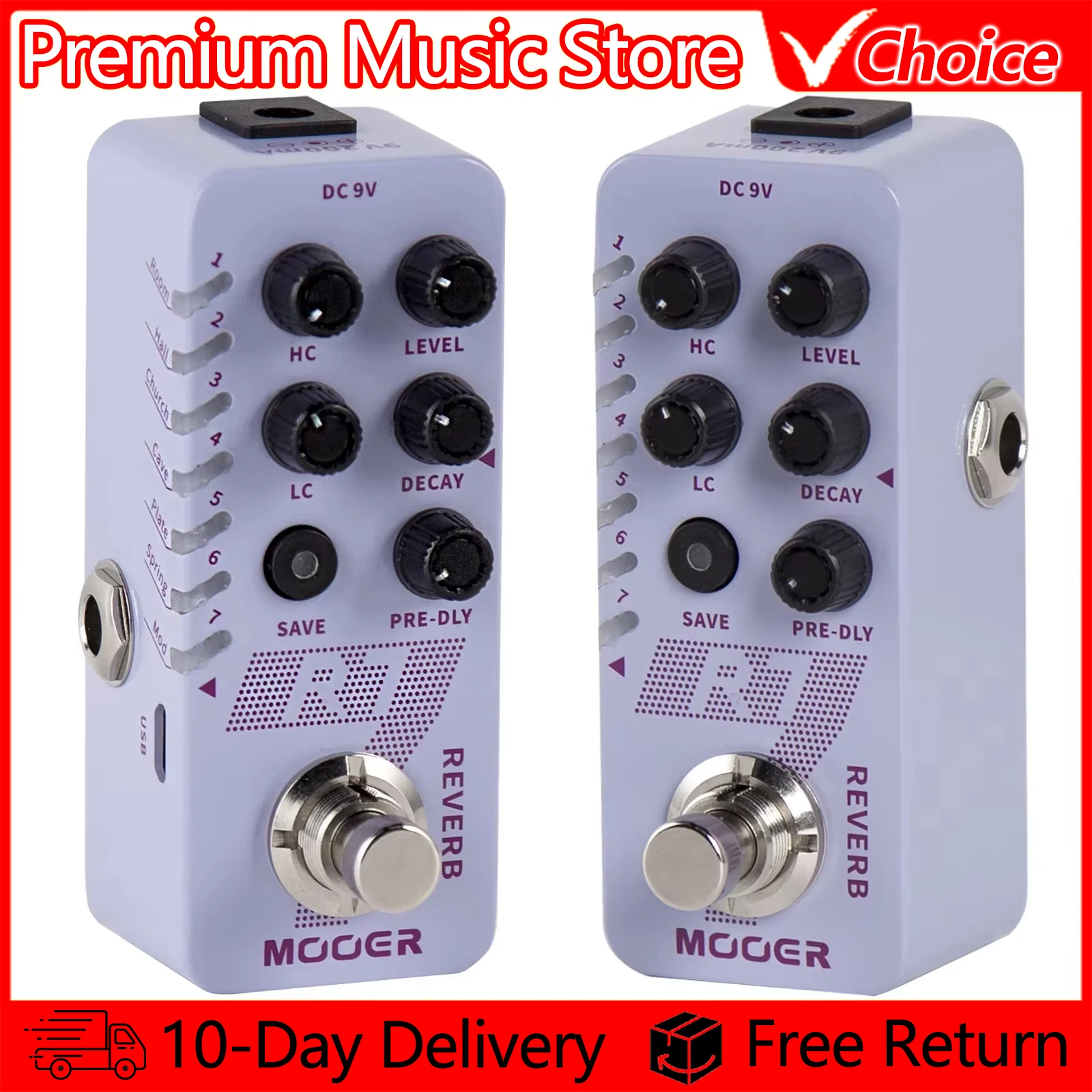 MOOER Guitar Effect Pedal R7 Digital Reverb Processor 7-Classic Tone Reverb Effect for Guitar Buffer Bypass New Micro Pedal