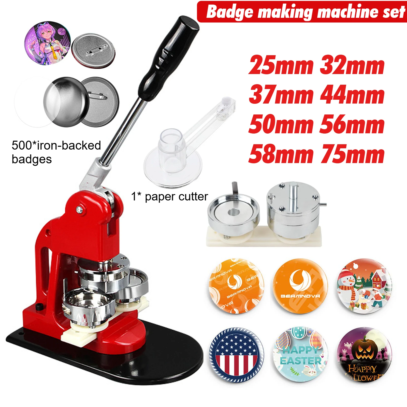 

Button Maker Machine Set DIY Round Pin Maker Kit 25/32/37/44/50/58/75mm Badge Press Machine with 500 Button Blank Parts Supplies