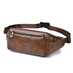 Grande capacidade masculina Fanny Pack, saco de cintura de esportes, multifuncional PU impermeável telefone saco, novo