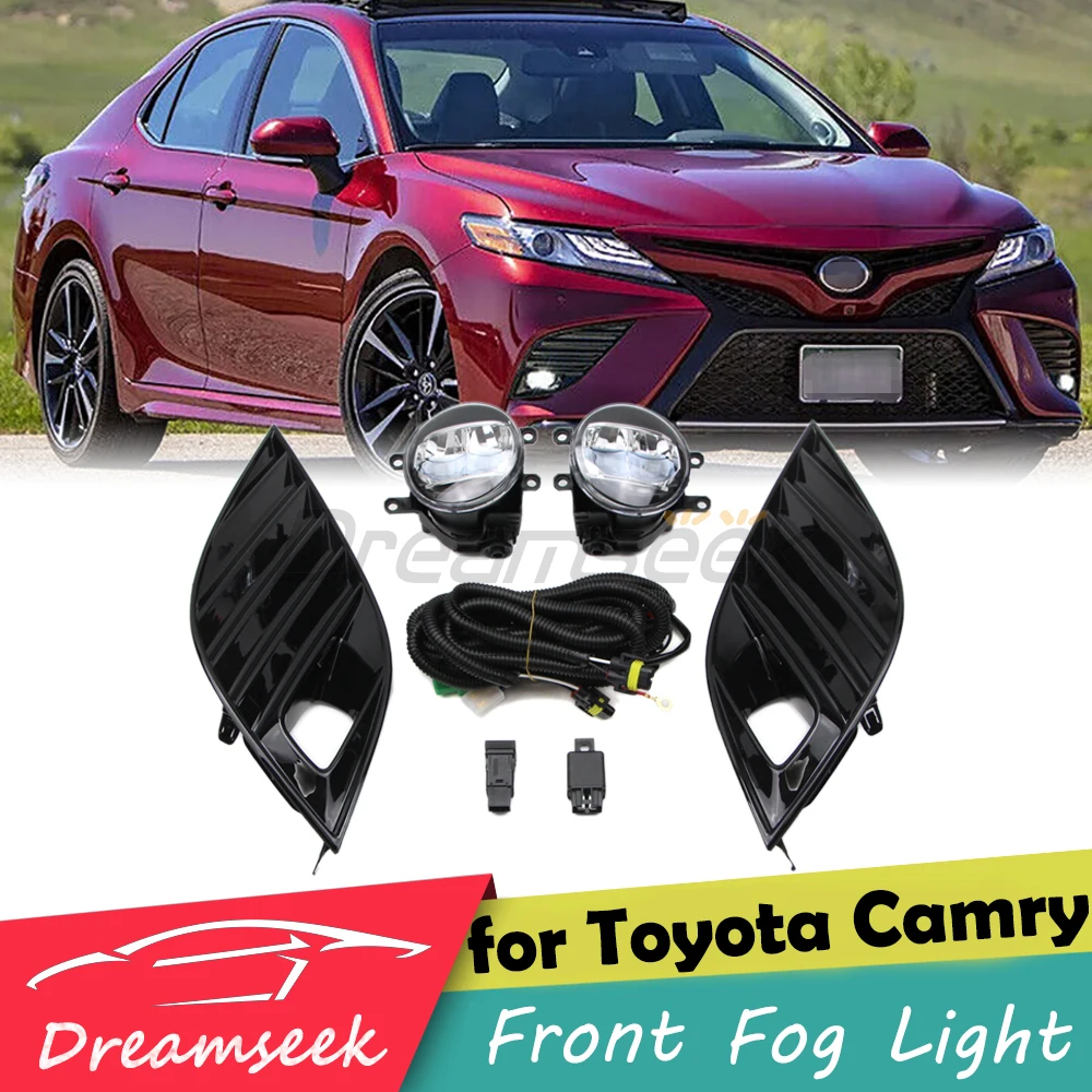 

LH+RH Side LED Fog Light Kit For Toyota Camry SE XSE 2018 2019 2020 Front Bumper Lamp Bezel W/ Relay Wiring Switch Harness Cover