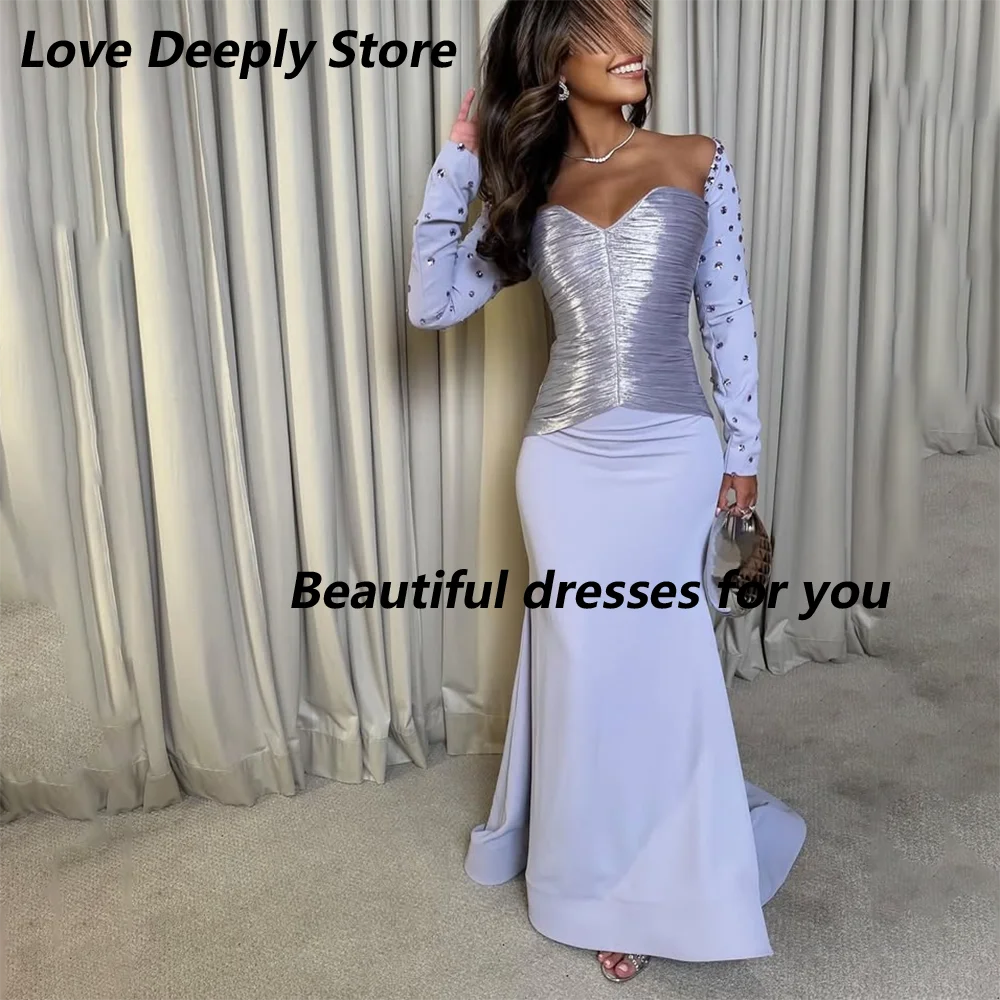 Fashion Evening Dress Customized Long Sleeves Off Shoulder V-Neck Sequined Floor Length Mermaid Arabic Prom Gown for Weddings