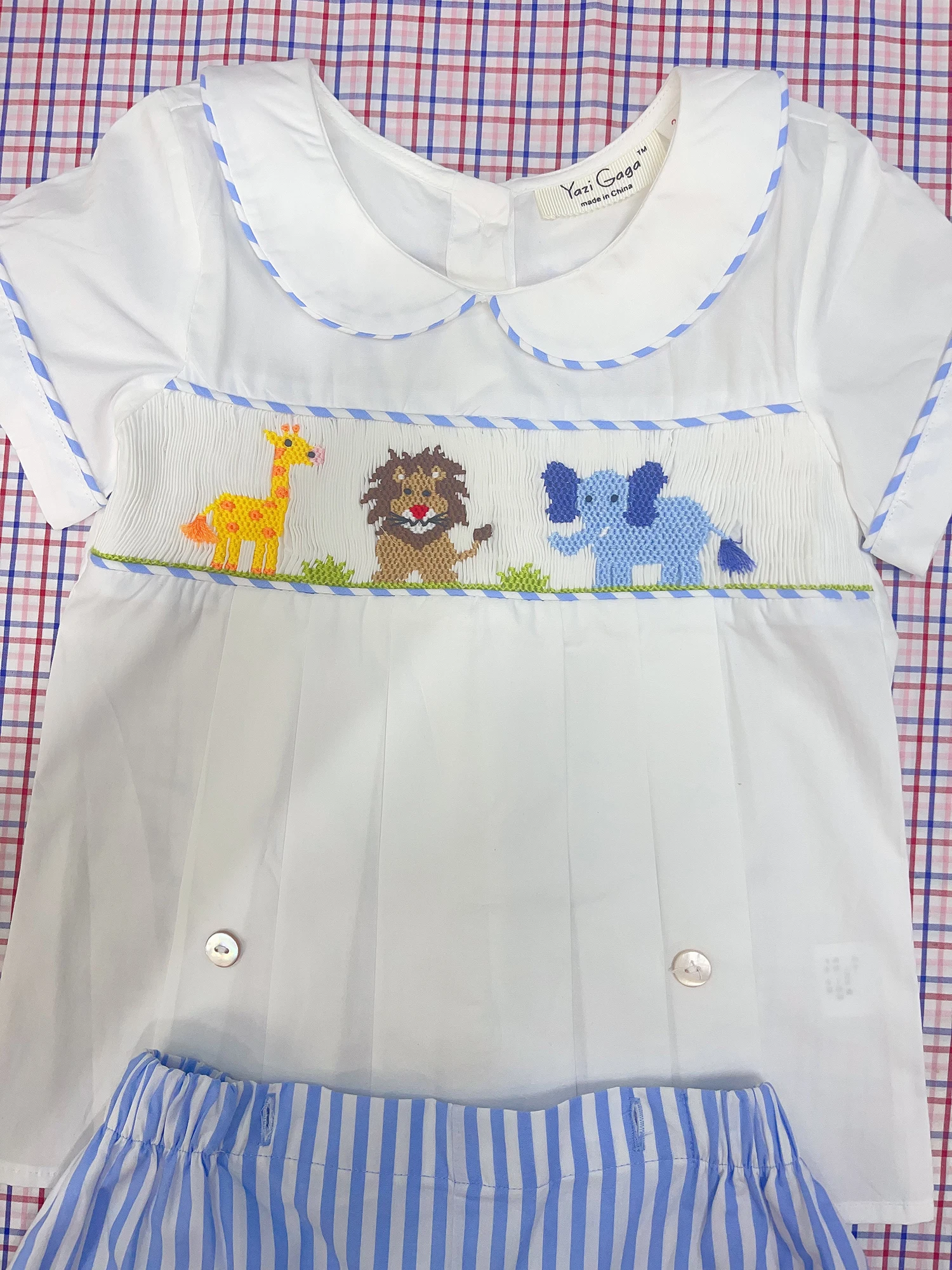 男の子用zoomocingセット、純綿、青のストライプ、半袖 - Baby Zoo Clothing のレビューと価格