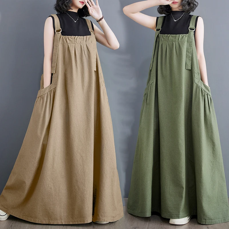 

Повседневная хлопково-льняная юбка А-силуэта с широкими штанинами, женская летняя/весенняя свободная длинная юбка в художественном стиле, для офиса, с коротким рукавом