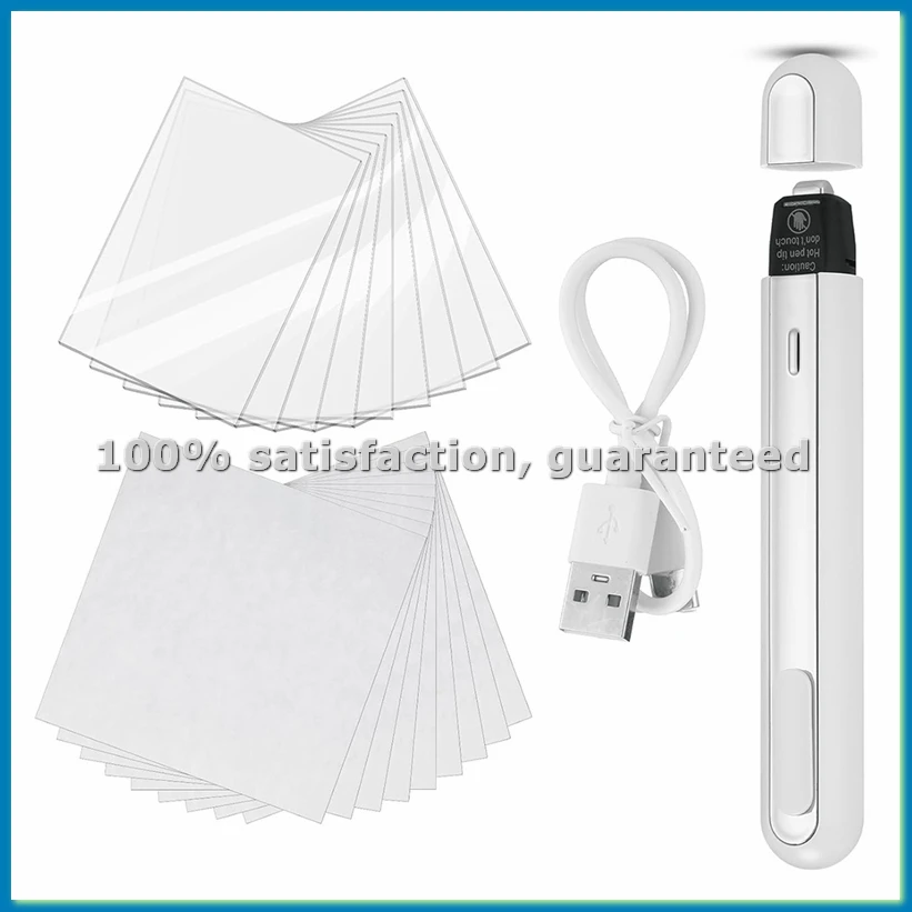 

47 Pcs Card Flattening Kit Card Care Tool Set Include 25 Heat Papers 20 Clear Sheets 1 White Crease Reducer Thermal Pen-ABLL