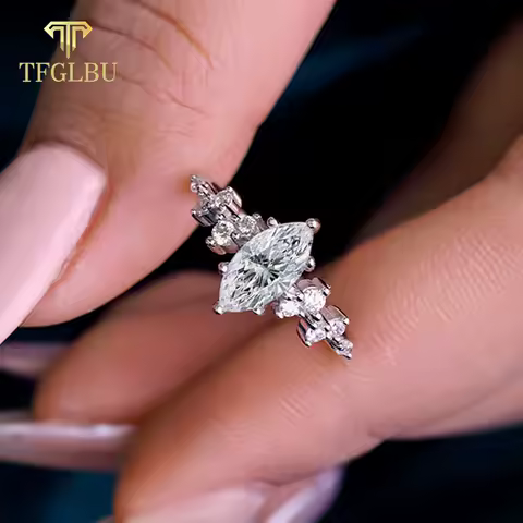 TFGLBU New 5*10mm Marquise Cut Moissanite Ring for Women 100% 925 Sterling Silver Lab Diamond Weddind Band Party-High Quality