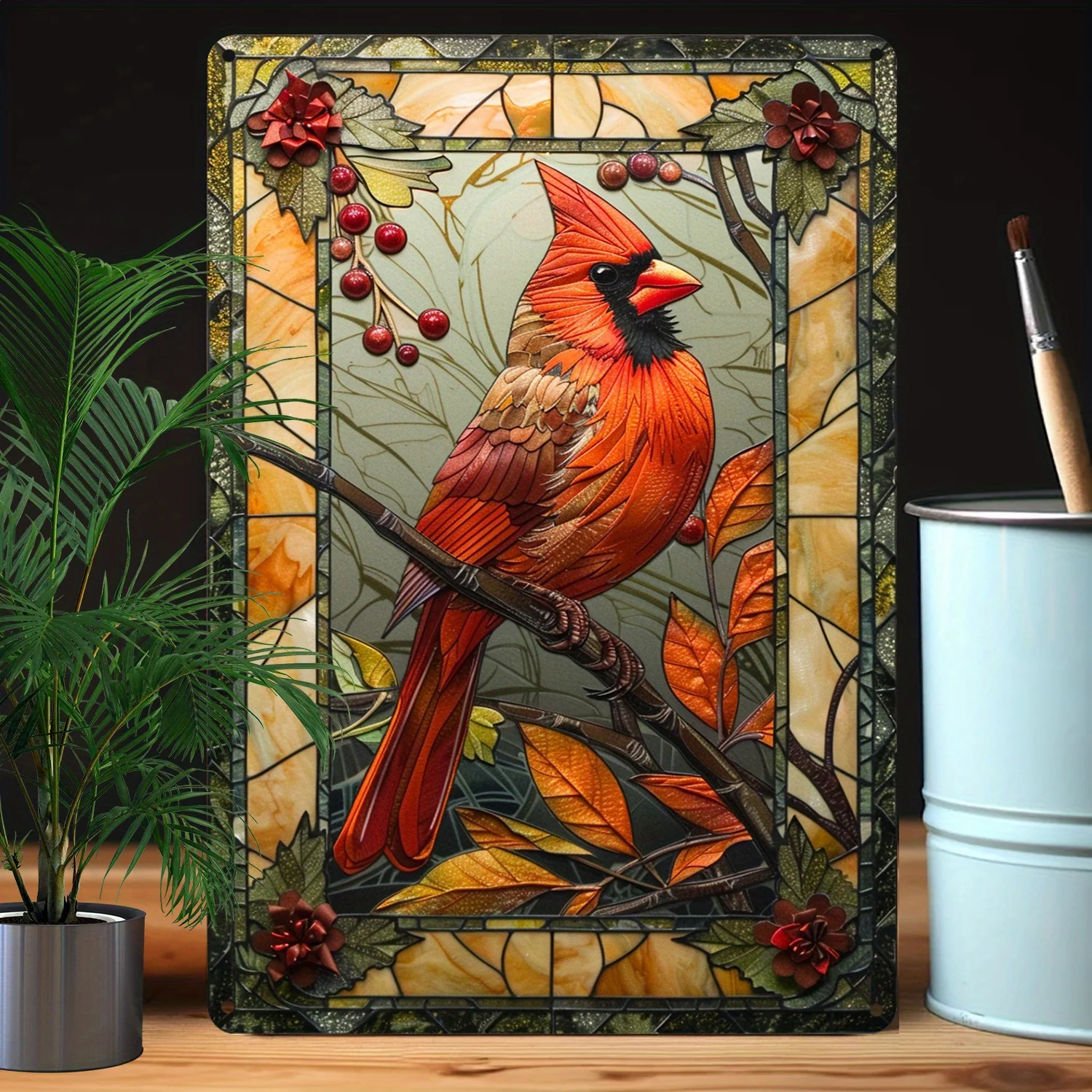 Cardinal Red Bird Wall Art, 2D Visual Effect, Metal Decor Sign with Enhanced Durability, Ideal for Home, Office, Classroom Decor