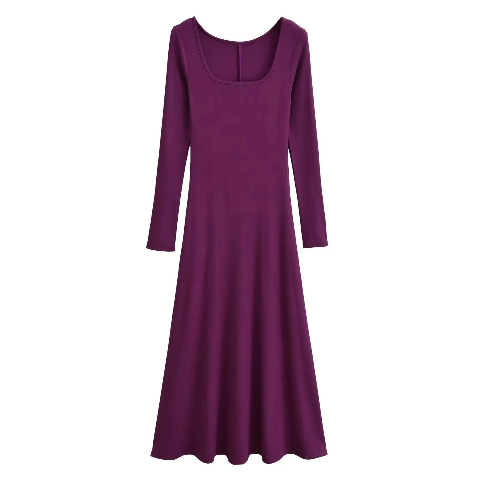 موضة جديدة نمط البلوز بأكمام طويلة ساحة الرقبة متوهج ألف خط عالية الخصر فستان التخسيس متوهج بلون فستان طويل 0XJ7