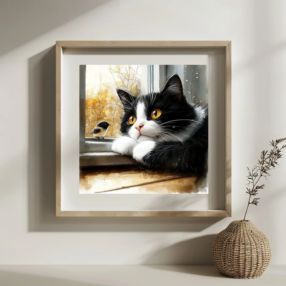 1 Stück 30x30 cm/11,8 Zoll, 11Ct/14Ct Kreuzstich-Set, DIY Valentinstagsgeschenk, Stickerei-Set für Festlichkeiten, Schwarz-weiße Katze auf dem Fensterbrett – Detail 2