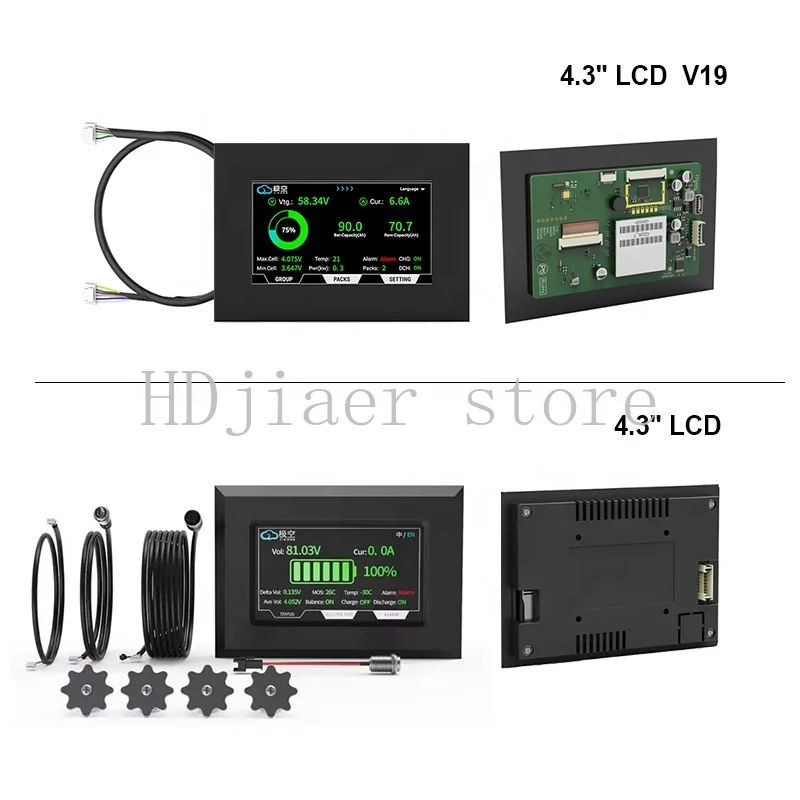 

Smart 4.3" Touch LCD Display Screen Compatible with JK Active Balance BMS, Lithium Battery Pack Data Monitor Accessory Part