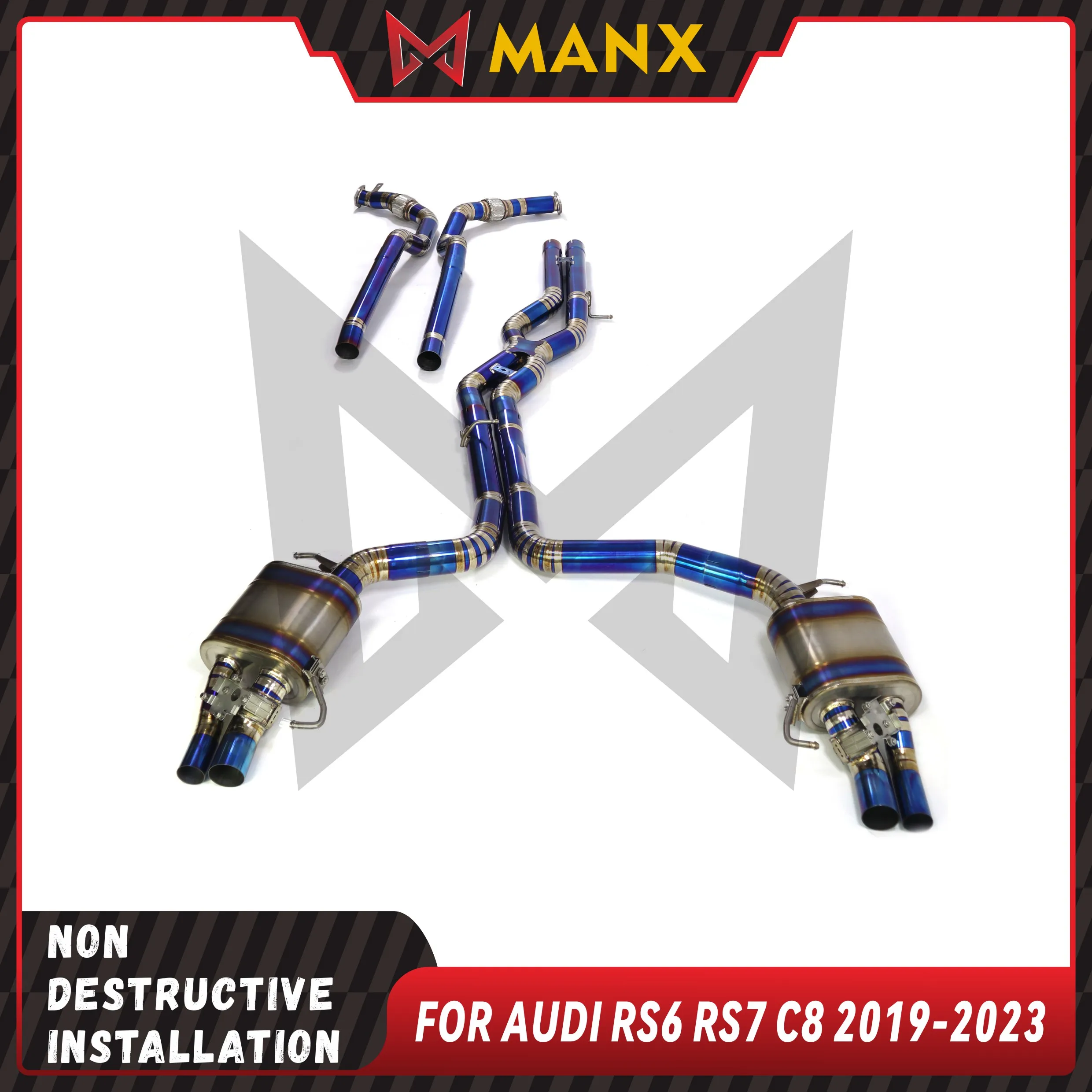 

Suitable for Audi RS6 RS7 C8 4.0T Titanium alloy bluing Catback Performance exhaust Muffler With Valve Link Pipe