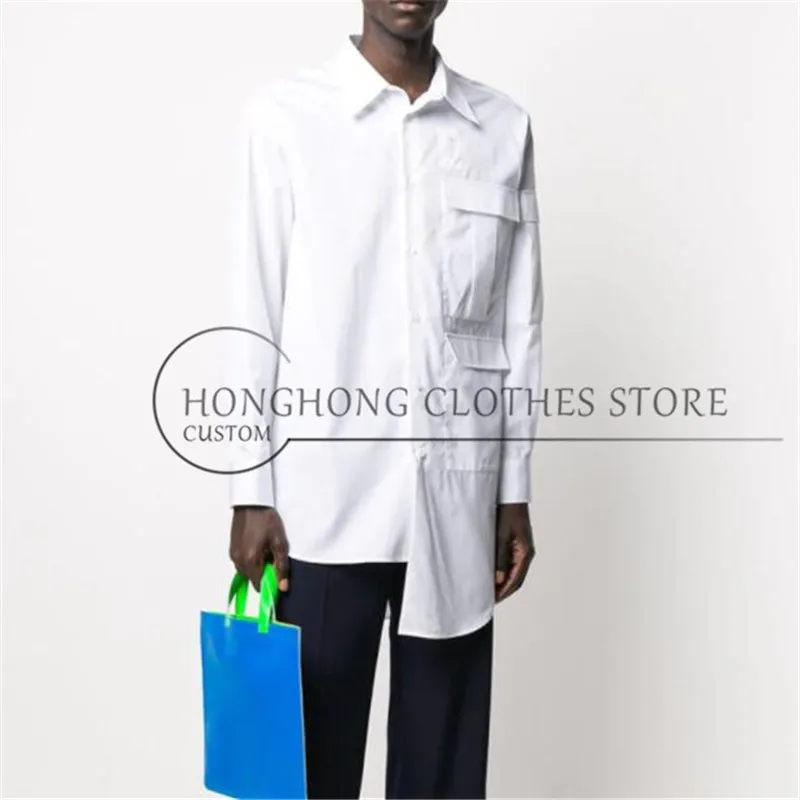 Custom new Korean fashion trend men's loose asymmetrical shirt youth personality shirt slimming shirt Plus-size men's shirts