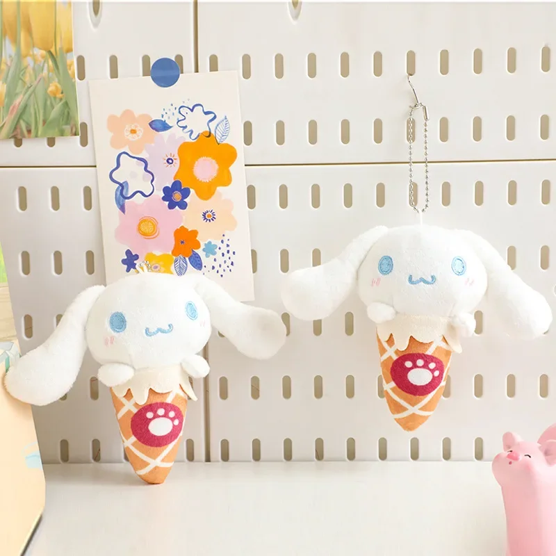 Sanrio Plush Cinnamoroll  Anime Plush Keychain Ice Cream Cone High Appearance Level Plush Toy Bag Deco Holiday Gift