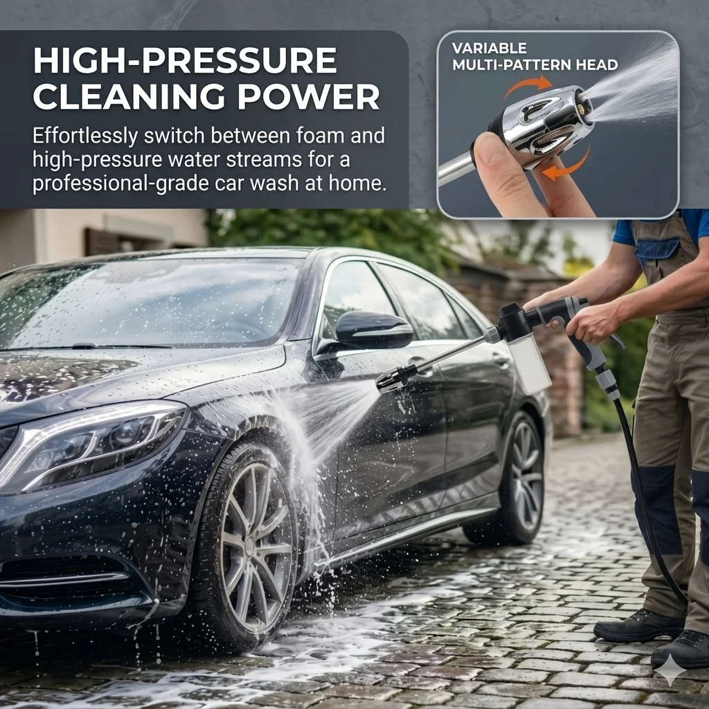 1set High-Pressure Car Wash Gun With Extended Wand Leak-Proof Seal Multi-Stage Adjustable Spray For Garden Cleaning Maintenance