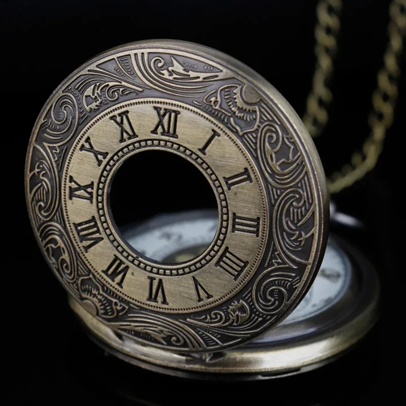 로마 숫자 새겨진 주머니 시계 맞춤형 휴대용 액세서리 남여 주머니 시계 선물 청동 석영 주머니 시계