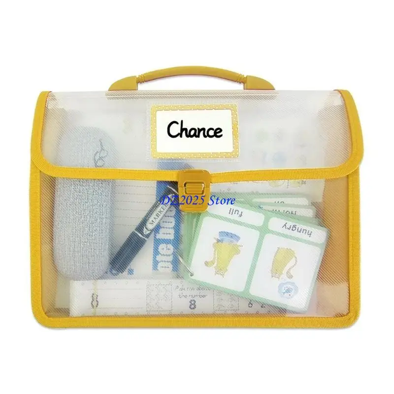 Q6RC Handheld File Bag Portable Project Case Handheld Book Bag Clear Label Window 31x5.5x23cm File Storage Bag for Student