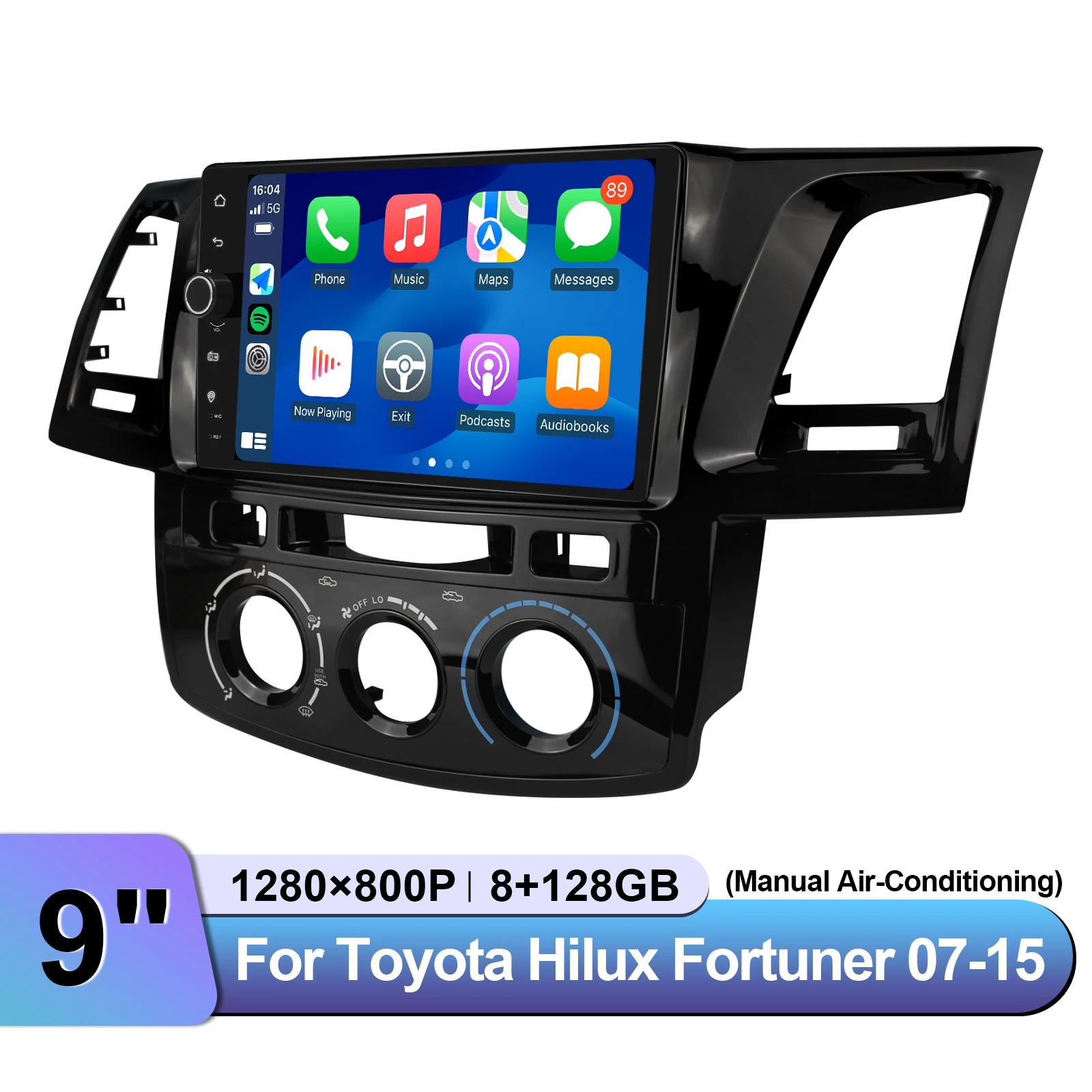 

Best 9 Inch Apple Carplay Head Unit Car Radio For Toyota Hilux Fortuner 2007-2015 Bluetooth 5.0/Split Screen With Manual AC