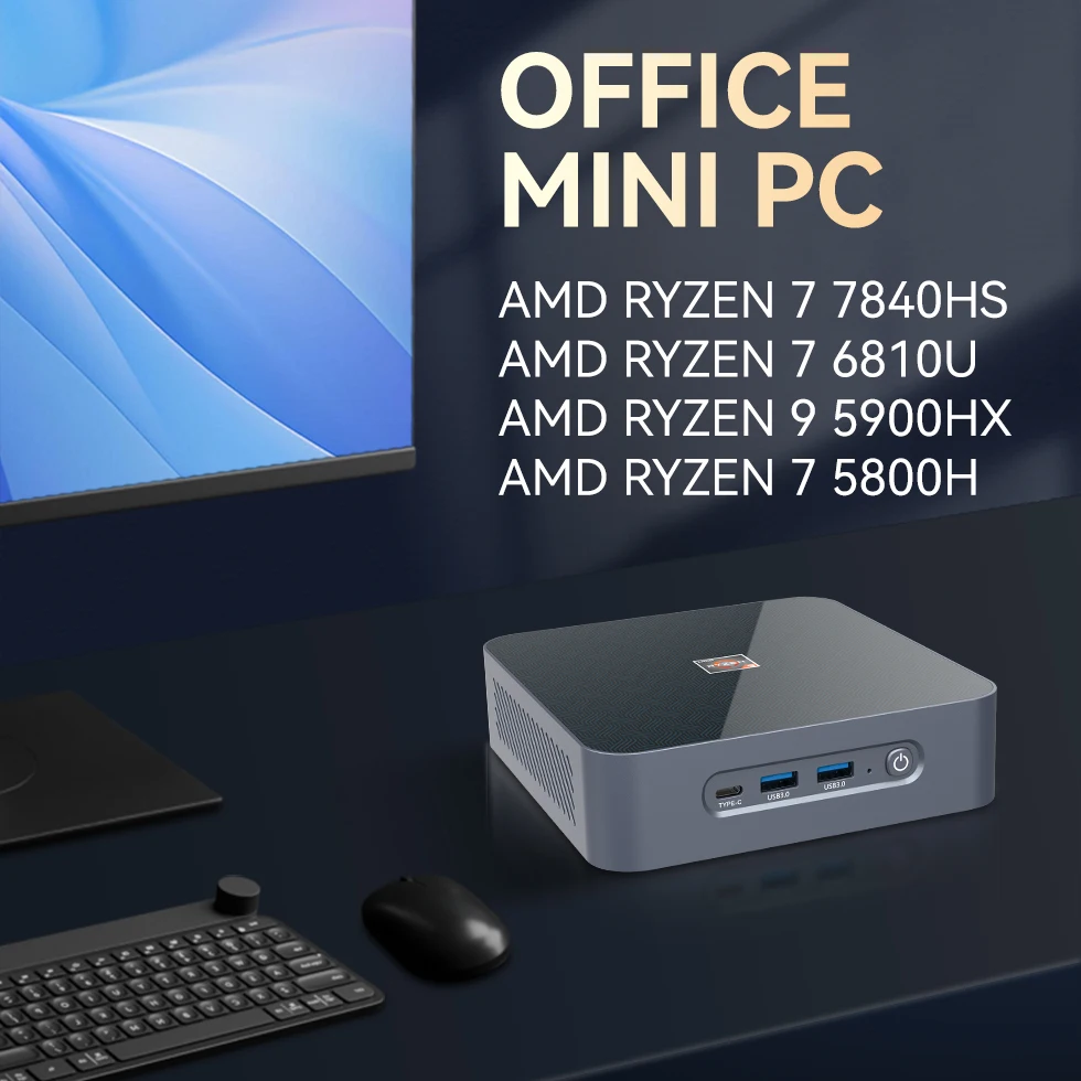 AMD-Mini PC RYZEN 7 7840HS, 16GB, LPDDR5, 6400MHz, M.2, NVME, SSD, PICE4.0, tipo C, WiFi6, 4K, UHD, Windows 11, WiFi6