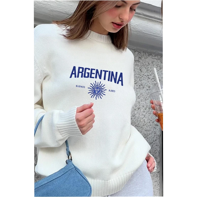 New Vintage Knitted Sweaters Y2k Argentina Graphic Hip Hop Gothic Oversized Pullovers 2024 Autumn Long Sleeve Aesthetics Jumper