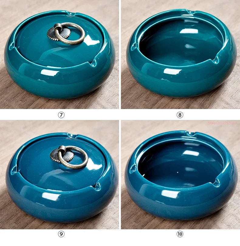 Round Ceramic Ashtray Living Room Anti Fly Ash with Lid Ashtray Cigar Ashtrays Home Decoration Accessories Send Boyfriend Gift view 4
