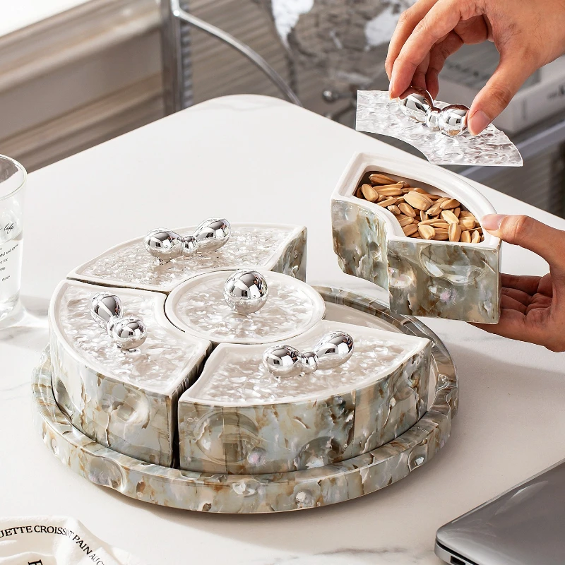 Light luxury high-end ceramic platter set,household living room fruit plate,divided into compartments with,wedding candy box