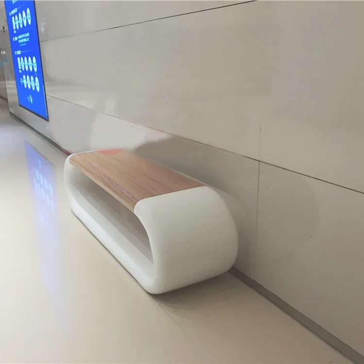 Assento de anel de imitação de grão de madeira FRP quadrado sobreposto vaso de flores assento de cinema shopping Meichen Park cadeira de descanso