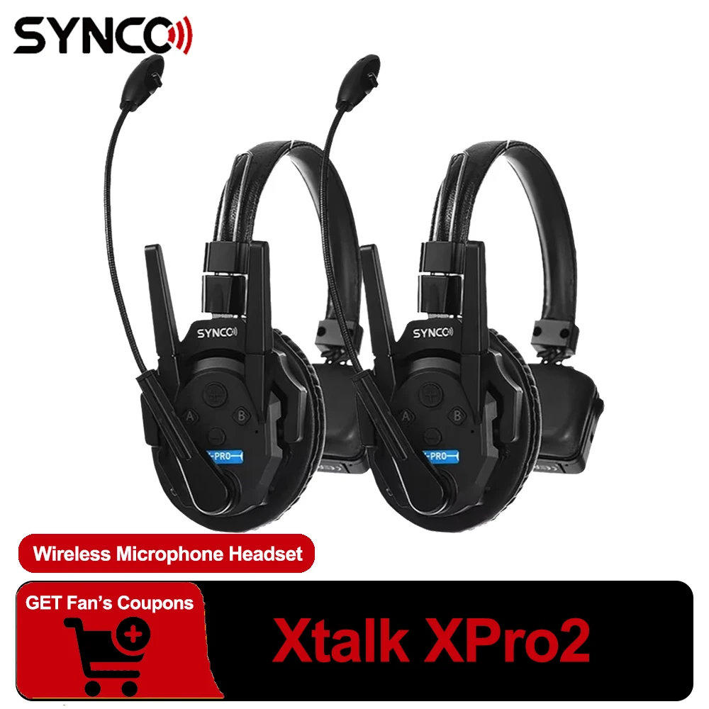 SYNCO Xtalk XPro2 Wireless Intercom System with 2 Single-Ear Headsets (2.4 GHz) Full Duplex  24-Hour Battery Life 3.5mm Monitor