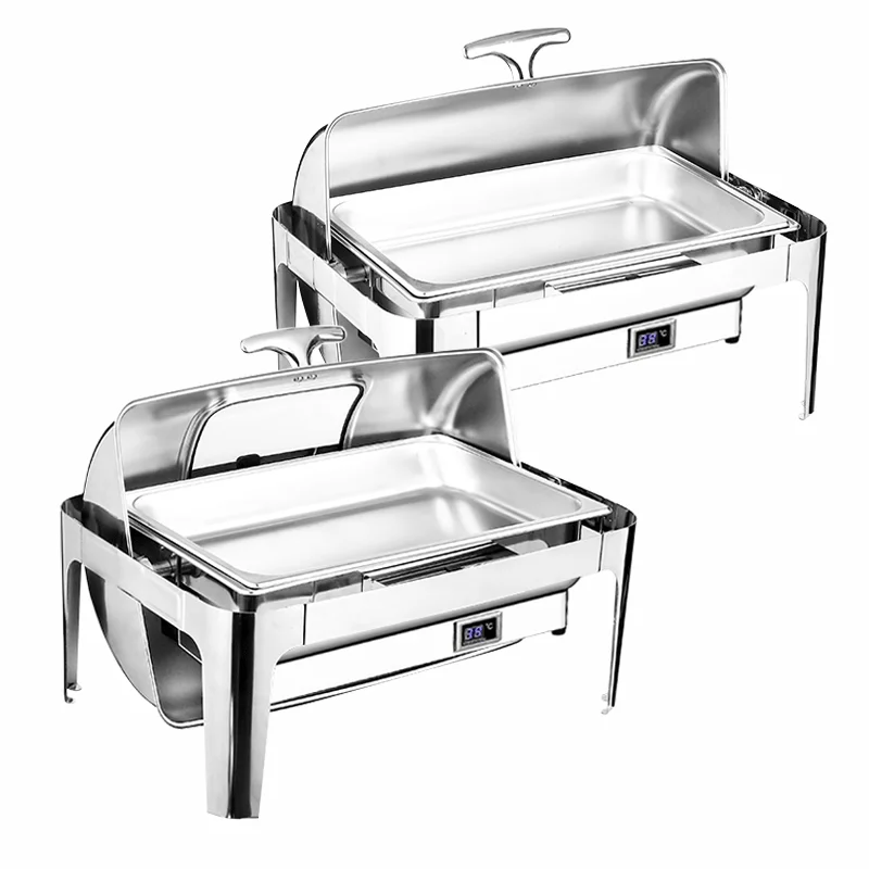 9L Stainless Steel Roll Top Chafing Dish Catering Container Buffet Equipment Electric Heating Insulation Food Warmer