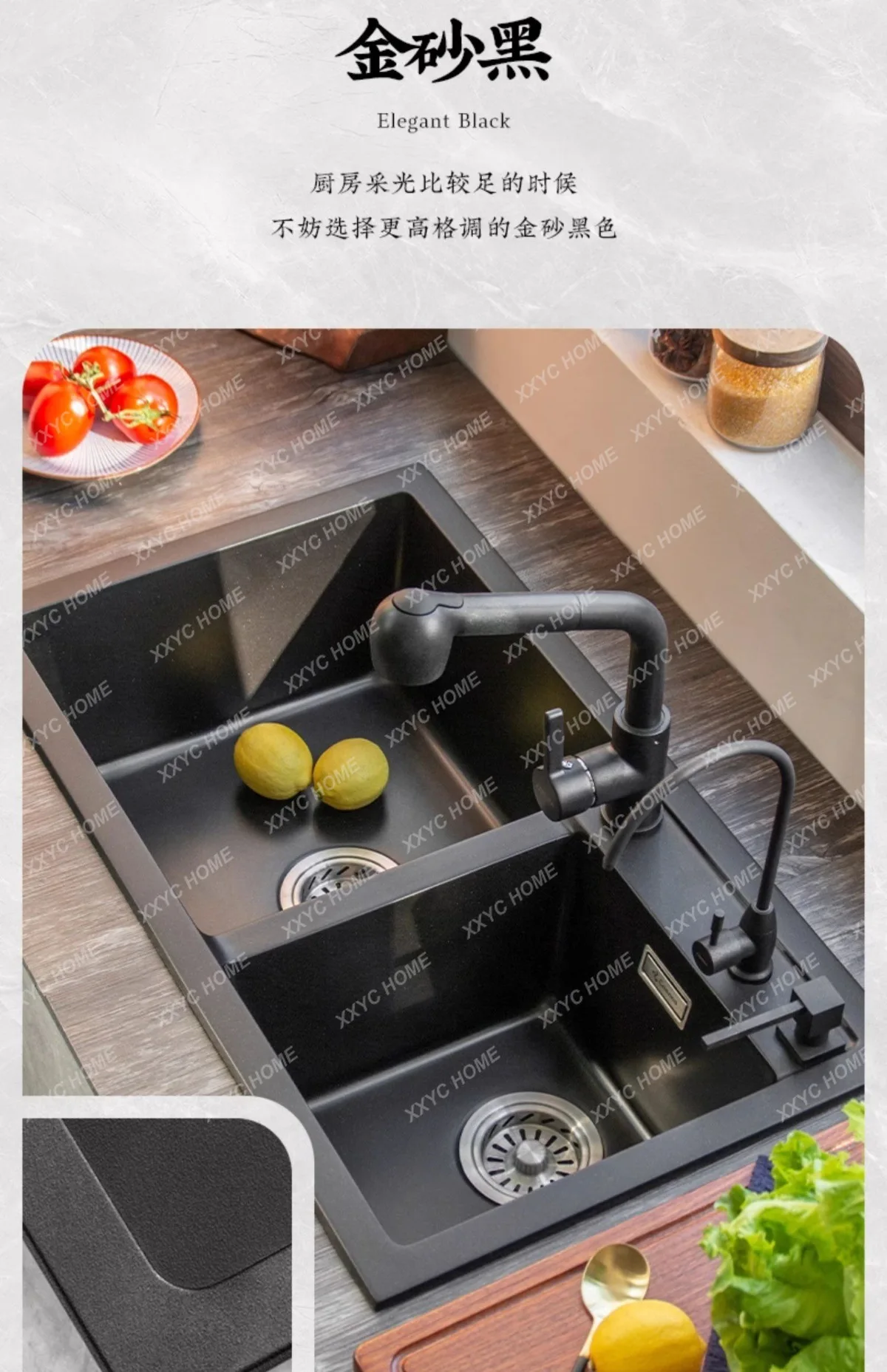 LXQuartz stone sink large double sink kitchen sink granite vegetable basin integrated under the counter basin