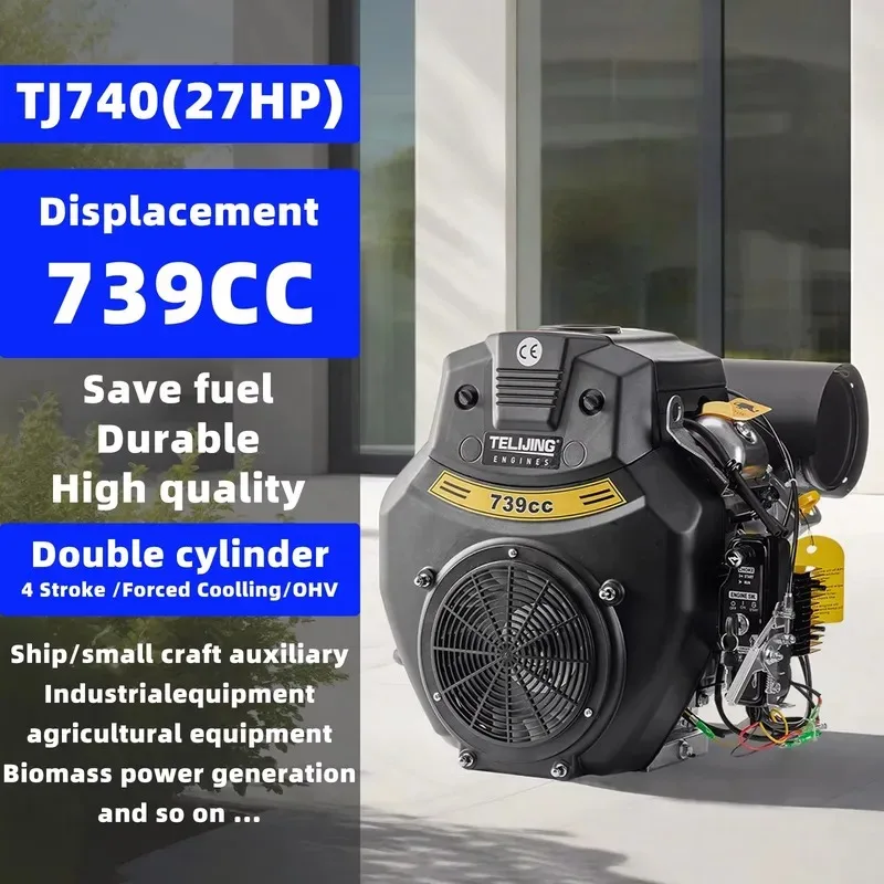 Hot Sale OEM Cheap Price 739cc 2 Cylinder Engine Forced Cooling OHV Electric 27HP Portable Jet Construction