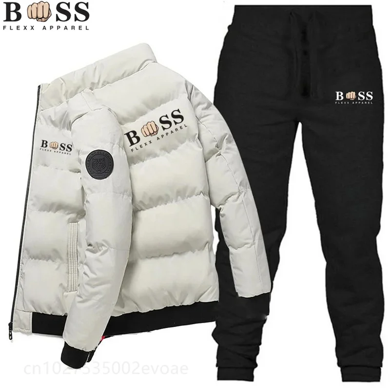 2023 Fashion Winter Korean BSS FLEXX APPAREL Men\'s Fashion Warm New Windproof High Quality Polyester Zipper Jacket and Pants 2-p