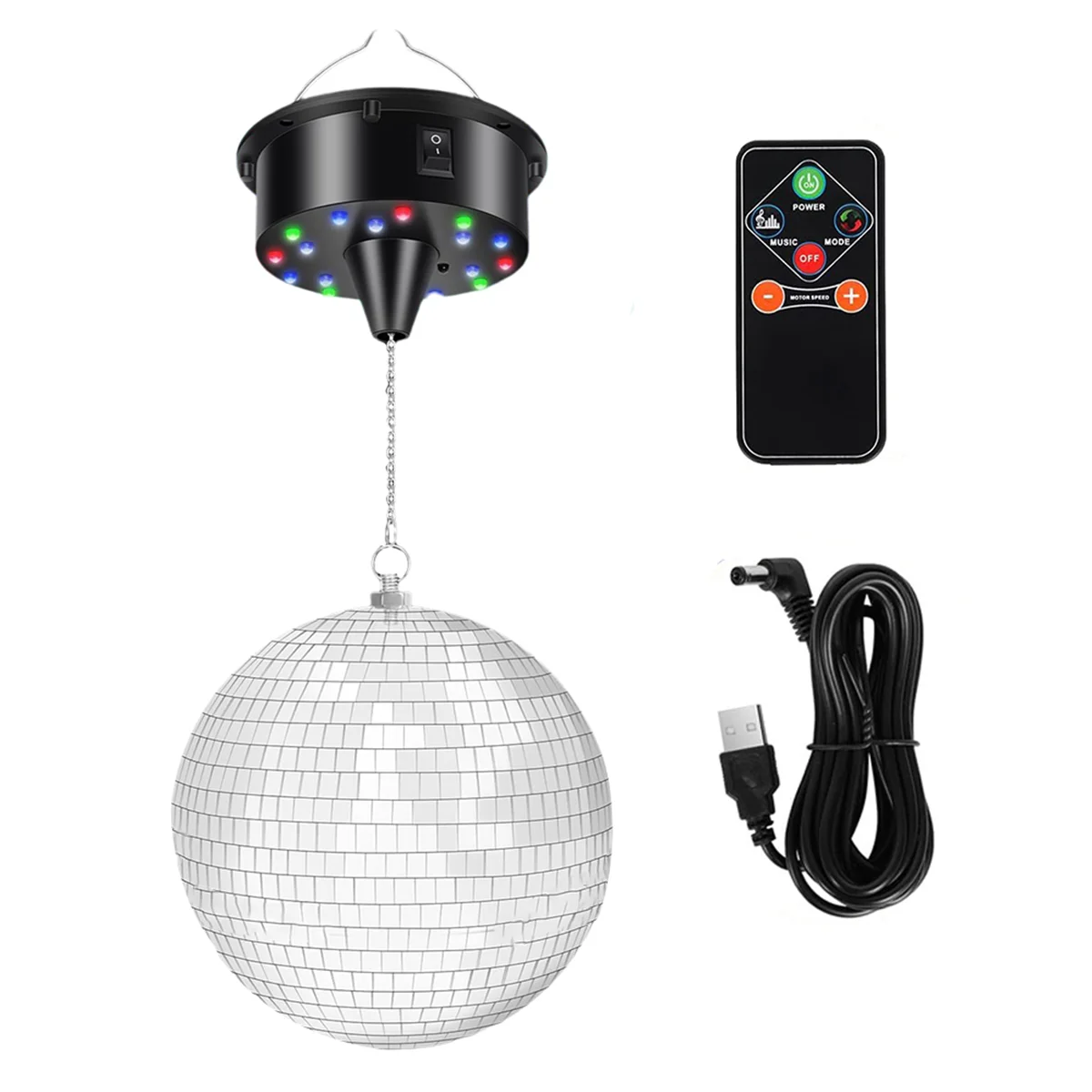 X64A_7.8 Inch Hanging Disco Ball Light Up Led Disco Mirror Ball Rotating