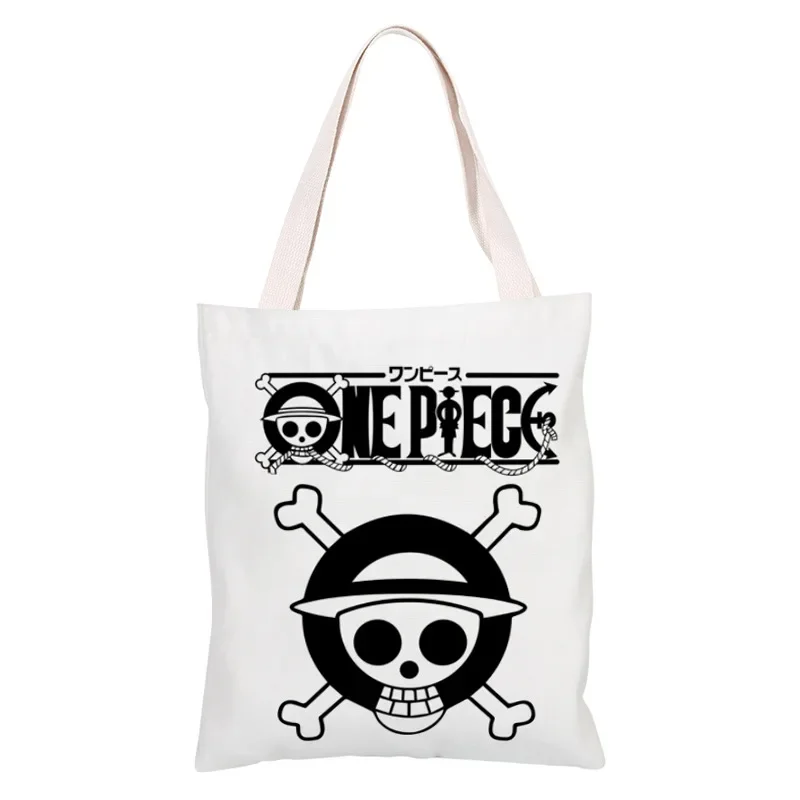 Anime One Piece Monkey Cute Luffy Zoro Bolsas de mano Bolsa de lona para compras Bolsas de playa de gran capacidad Bolsos de compras reutilizables