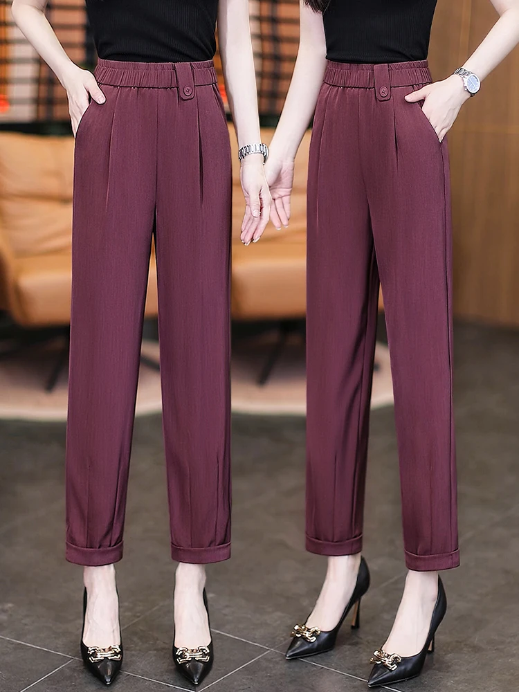 

High Waist Slimming Ice Silk Cigarette Pants Casual Straight Leg Suit Pants Thin Summer New Style Women's Dream Elegance