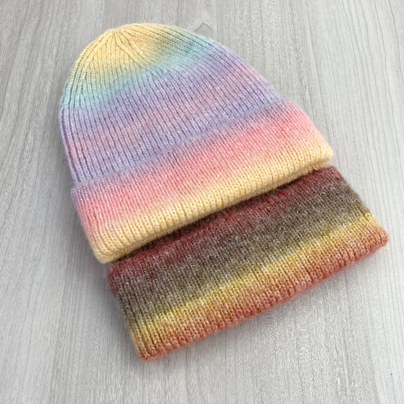 New Knitted Hat Gradient Color Tie Dyed Knitted Hat Women\'s Trendy Woolen Hat Autumn and Winter Warm Couple Hat Hats for Men