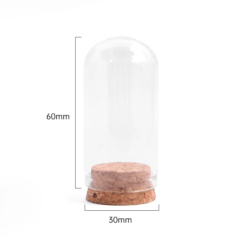 60pcs Dia30mm High Clear Mini Glass Cloche Dome Display vaso di vetro rotondo provetta di vetro vaso di fiori con sughero