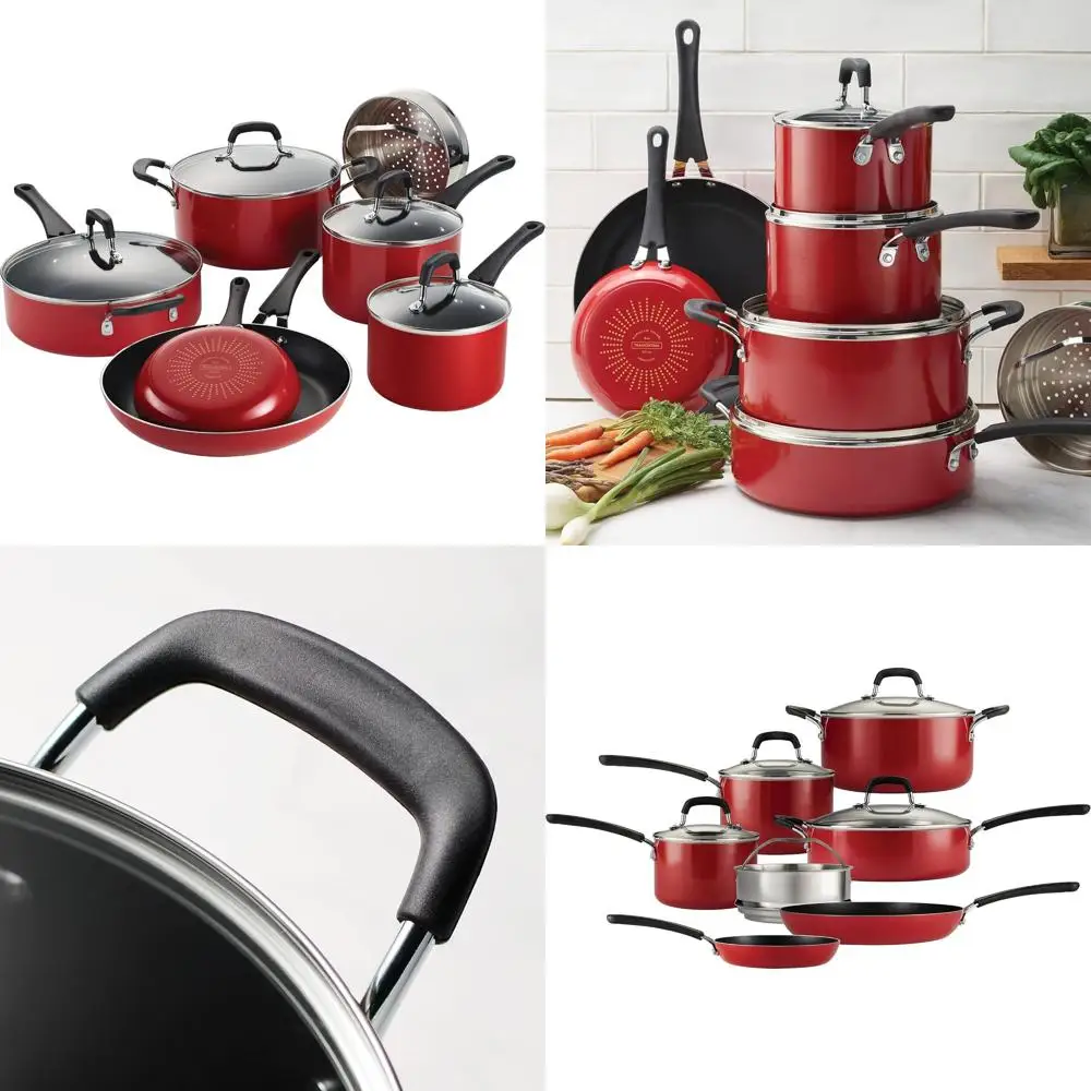 

Набор кухонной посуды с антипригарным покрытием Tramontina, 11 предметов, алюминиевые кастрюли и сковородки с антипригарным покрытием, кухонный набор (красный)